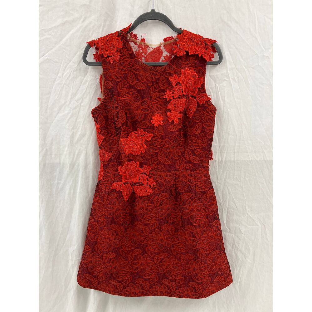Monique Lhuillier Red Lace Midi Dress